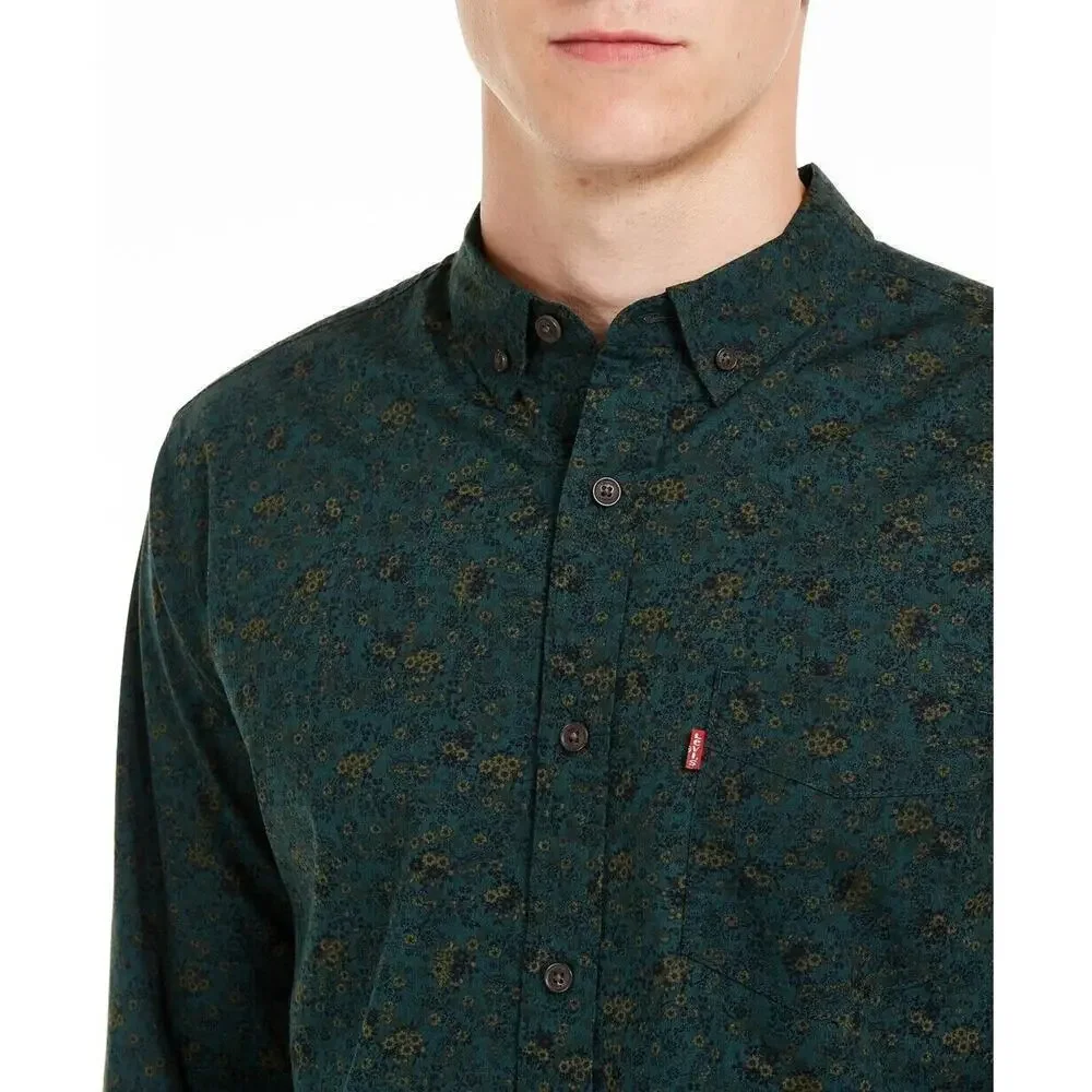 Levis Green Floral Shirt Long Sleeve Button Down Chest Pocket Casual Men's XXL